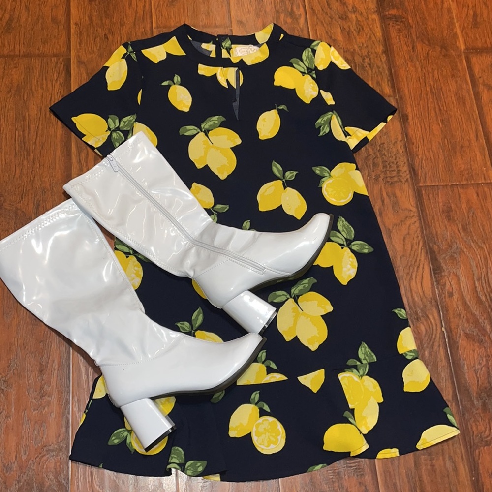 Mud Pie Midi Navy Blue dress with Lemon print